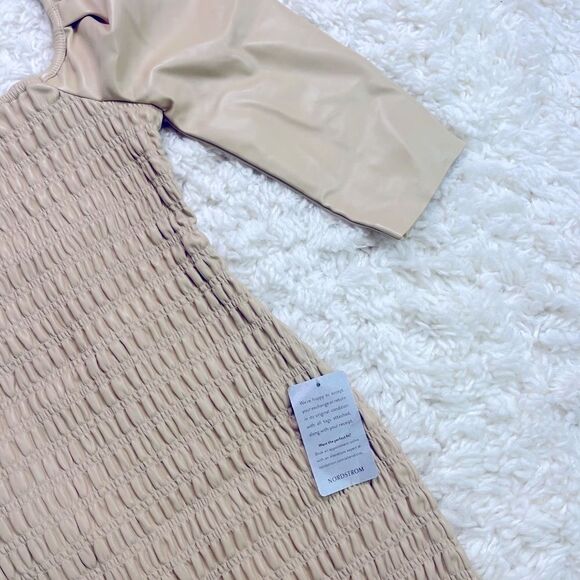 Saylor Justina Vegan Leather Puff Sleeve Smocked Minidress - Picture 3 of 6